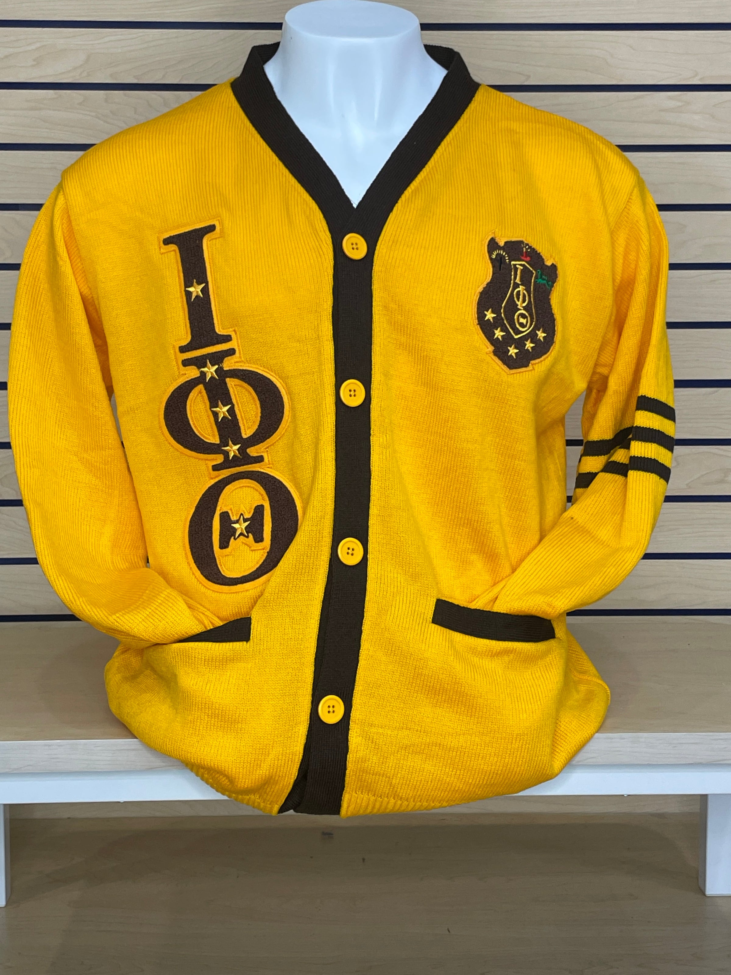 Iota Cardigan Sweater (Gold/Brown) | The Exclusive Touch, LLC